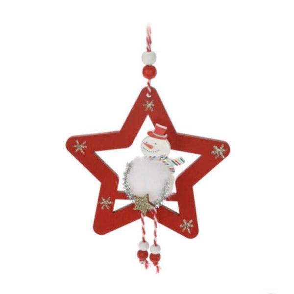 Karácsonyi dekorációs figura (Hóember fehér ruhában arany színű
csillaggal, piros csillagban)