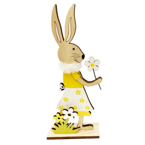 Húsvéti dekorációs figura (nyuszi lány virág mintás szoknyában,
virágokkal, natúr-sárga)