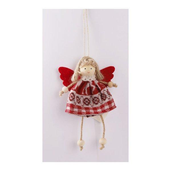 Karácsonyi dekoráció (angyal, piros-kockás ruhában)