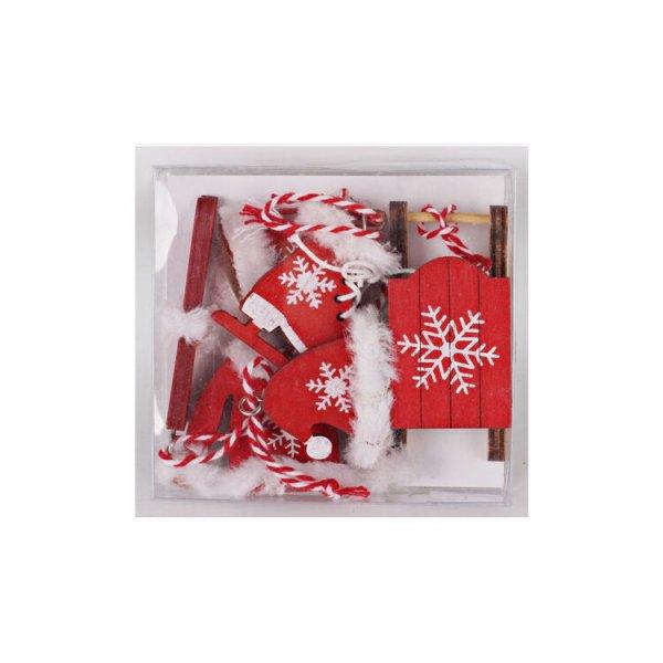Karácsonyfadísz 6 db-os kicsi (piros-fehér karácsonyi öltözet piros
szánkóval)