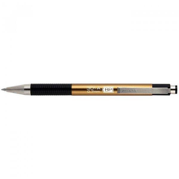 Golyóstoll, 0,24 mm, nyomógombos, arany színű tolltest, ZEBRA "F-301
A", kék