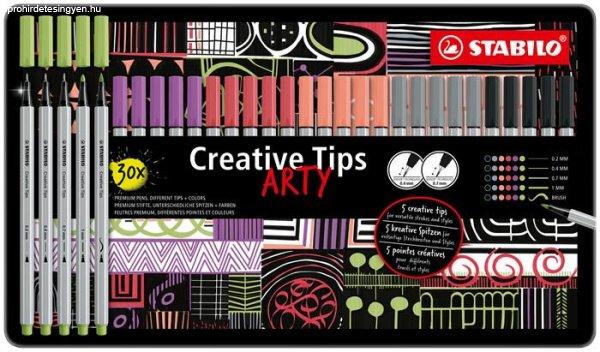 Tűfilc készlet, fém doboz, STABILO "Creative Tips ARTY", 6
különböző pasztell szín, 5 különböző vastagság