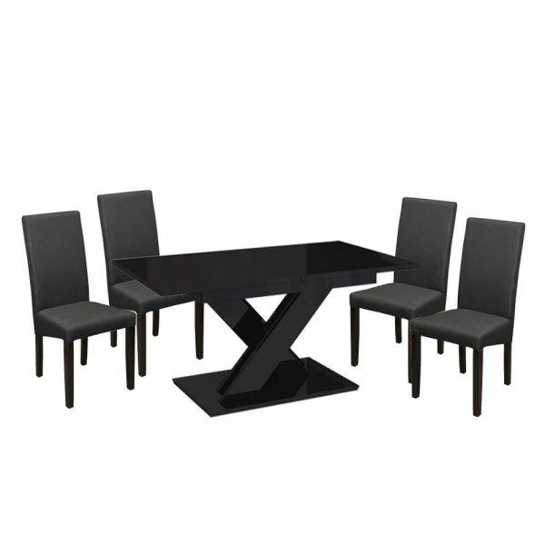 Maasix BKG Magasfényű Fekete 4 személyes étkezőszett Szürke Vanda
székekkel