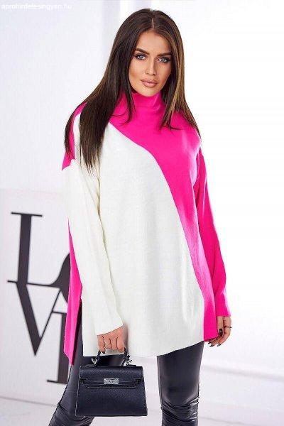 Kéttónusú pulóver állógallérral, 2024-15 modell, neon rózsaszín