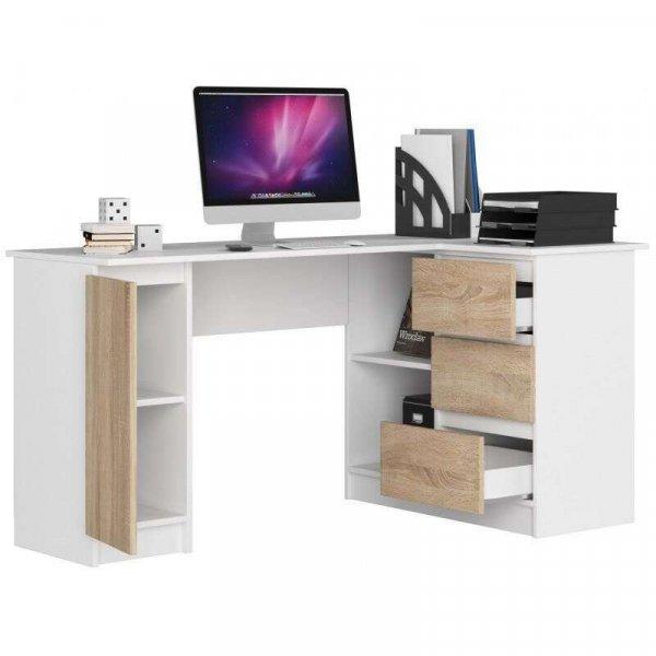 Saroki számítógépes asztal, laminált lap, 3 fiók, 4 polc, fehér és
tölgy, 155x85x77 cm