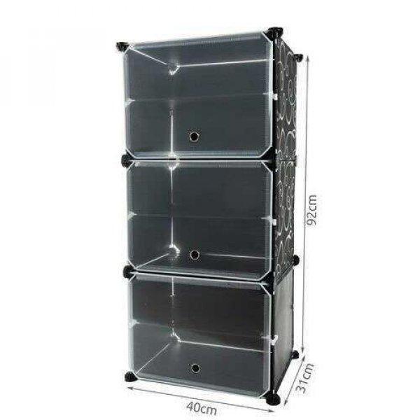Cipőtároló polc/szekrény, moduláris, 6 polcos, műanyag, fekete, 40x31x92
cm