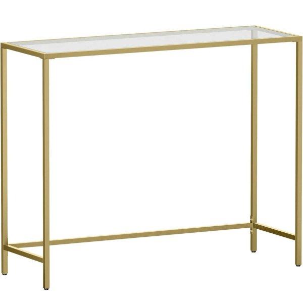 VASAGLE Bejárati asztal, edzett üveg munkalap, fémkeret, 30x100x80cm, arany