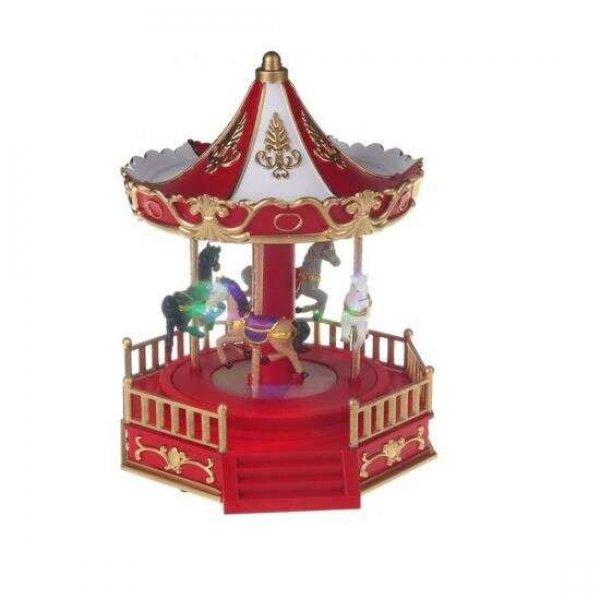 Zenés karácsonyi dekoráció, Carousel, tarka LED, 3xAA, 18,3x20x23 cm