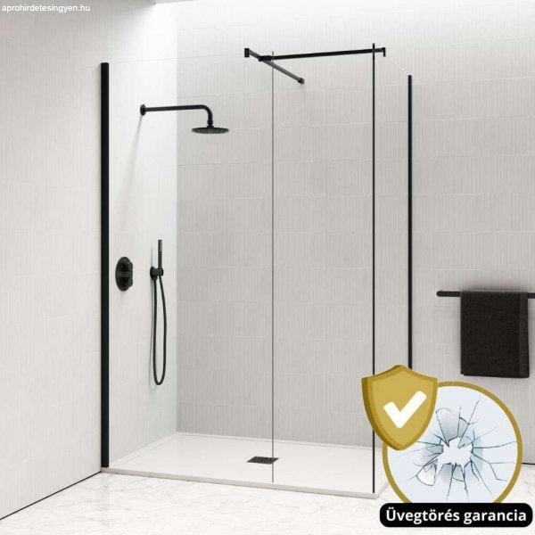 HD Arlo Black Kombi Walk-In zuhanyfal, 70x130 cm, 8 mm vastag vízlepergető
biztonsági üveggel, 200 cm magas, fekete profillal és távtartóval