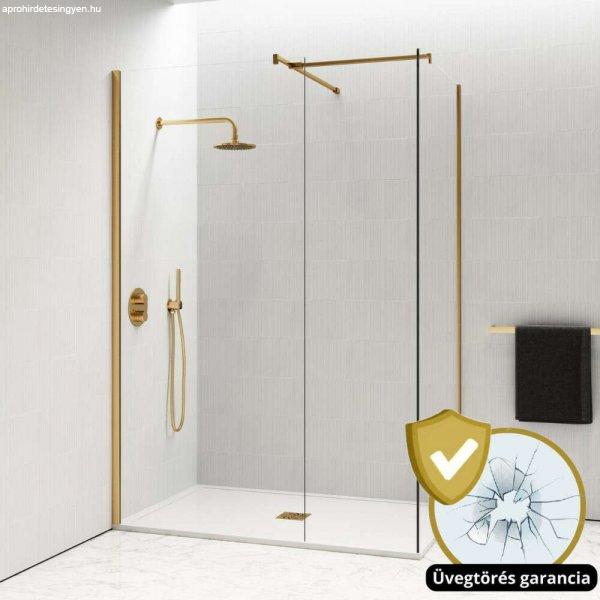 HD Arlo Gold Kombi Walk-In zuhanyfal, 80x70 cm, 8 mm vastag vízlepergető
biztonsági üveggel, 200 cm magas, arany profillal és távtartóval