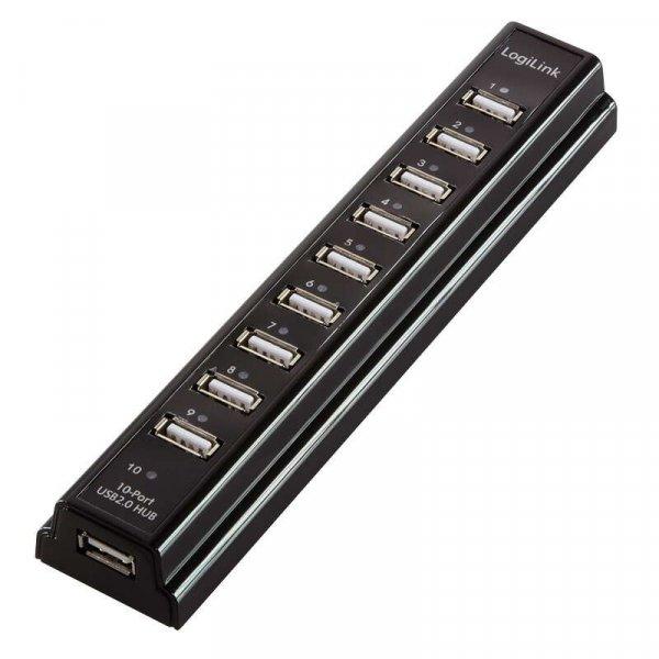 Logilink USB 2.0 HUB 10-port, 3,5A tápegységgel, fekete színű