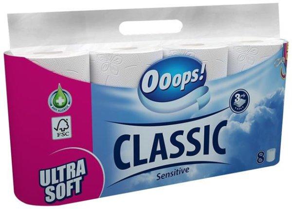 Toalettpapír, 3 rétegű, kistekercses, 8 tekercs, OOOPS "Classic",
sensitive