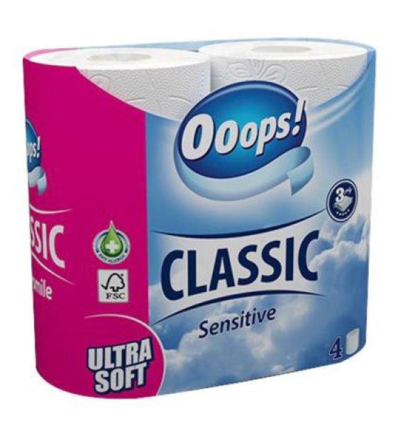 Toalettpapír, 3 rétegű, kistekercses, 4 tekercs, OOOPS "Classic",
sensitive