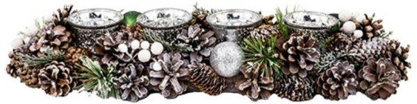MagicHome Karácsonyi ikebana, fenyőtobozokkal, zöld gömbökkel, adventi