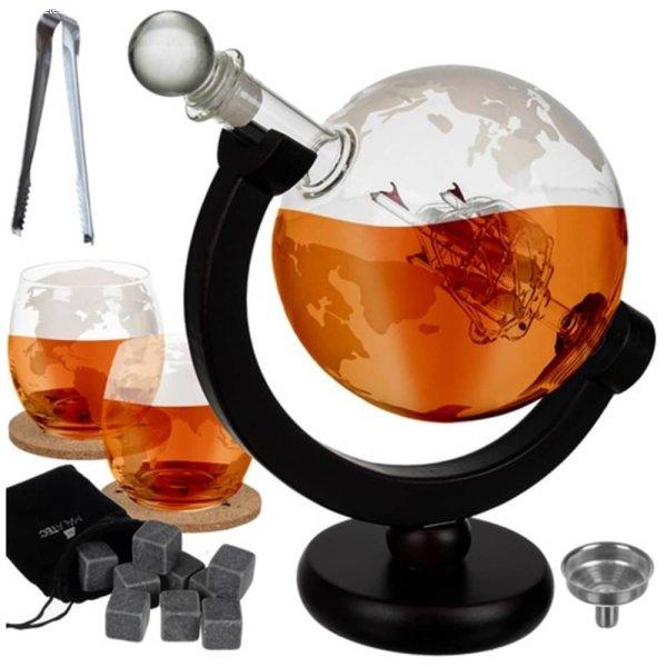 Földgömb alakú whiskey-s üveg 2 pohárral és
hűtő kockákkal (BB-22553)
