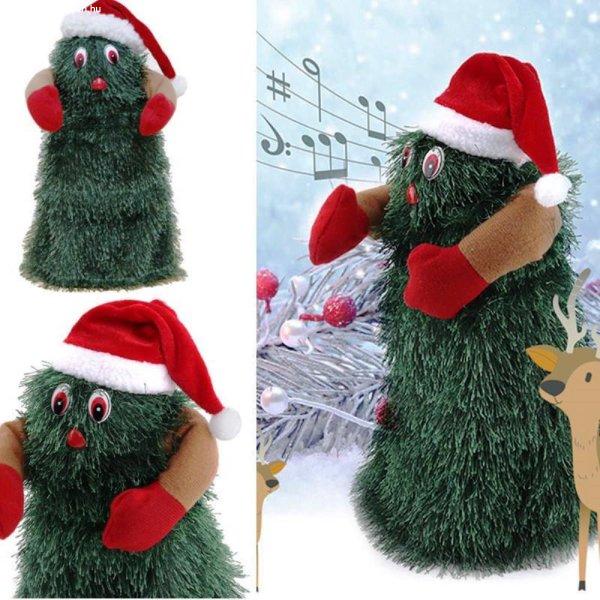 Mókásan zenélő és pörgő karácsonyfa
mikulás sapkában - 23 cm (BBJ)