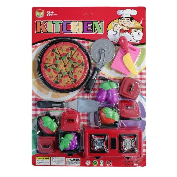 24 részes konyhai felszerelés játék tűzhellyel,
edényekkel és vágható pizzával (BBJ)