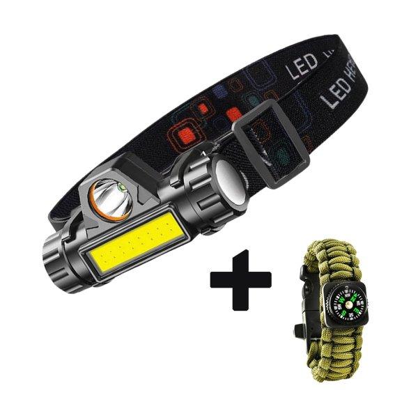 Mini strapabíró akkus fejlámpa 2 LED-es, mágneses - 200 lm -
Ajándék paracord iránytű karkötővel (BBV) (BBL)