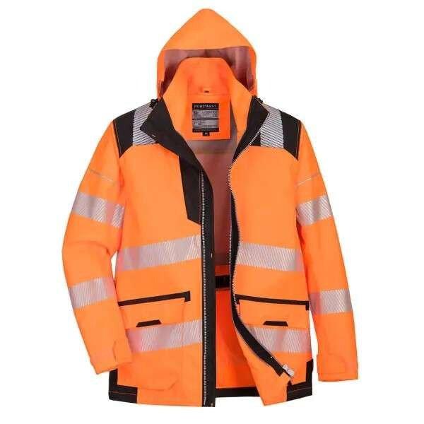 PW367 Portwest Hi-Vis kapucnis munkavédelmi kabát Narancs/Fekete 4XL