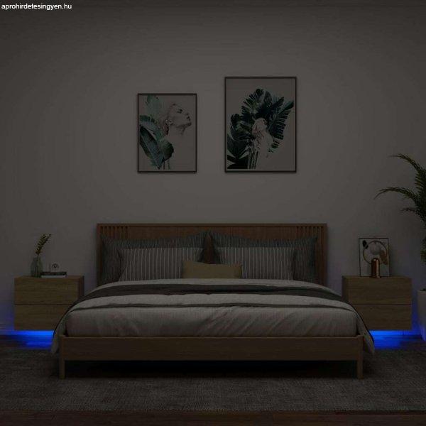vidaXL 2 db sonoma tölgy színű fali éjjeli szekrény LED-világítással