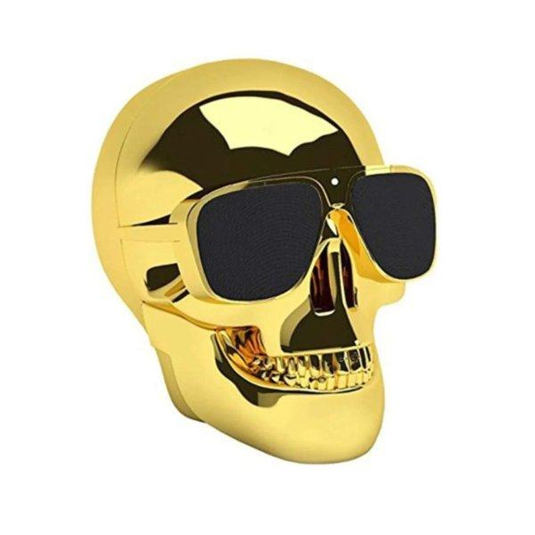 Vagány, napszemüveges koponya formájú bluetooth hangszóró kiváló
hangzással – arany színű – 8W (BBD)