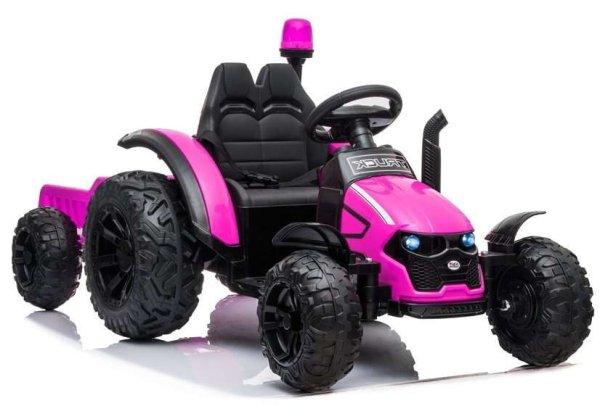 12V-os elektromos Traktor pótkocsival, pink 7307