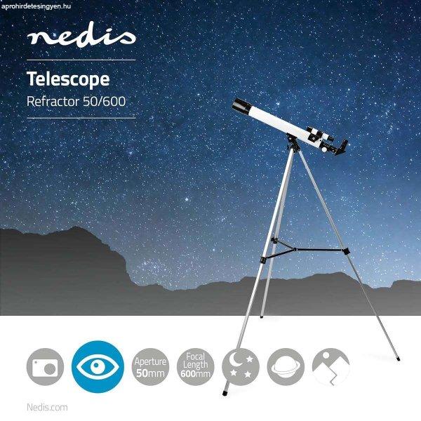 NEDIS SCTE5060WT Csillagászati Távcső | Apertúra: 50 mm |
Gyújtótávolság: 600 mm | Finderscope: 5 x 24 | Maximális munka magasság:
125 cm | Tripod | Fehér / Fekete