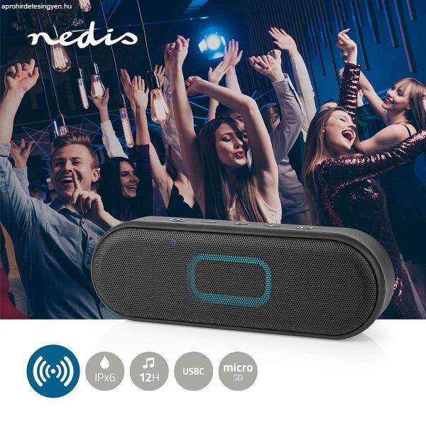 NEDIS Prémium Bluetooth® hangszóró SPBT3600BK akkumulátor kapacitás 12
óra hordozható 16 W Stereo Beépített mikrofon IPX6 TWS funkció
összekapcsolható és sorolható