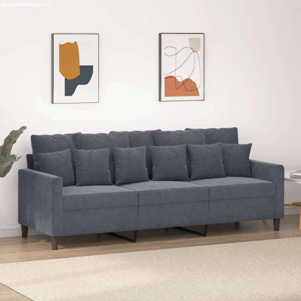 vidaXL 3 személyes sötétszürke bársony kanapé 180 cm