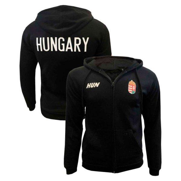 Magyarország pulóver felnőtt kapucnis-zippes HUNGARY fekete