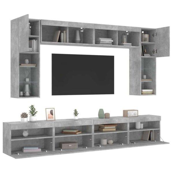 vidaXL 8 darabos betonszürke fali TV-szekrény szett LED-del
