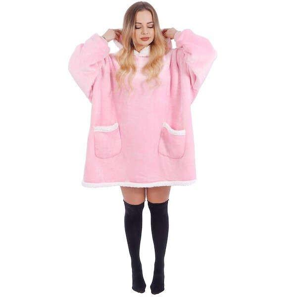 Springos Női takaró pulóver, kapucnis, oversize, rózsaszín