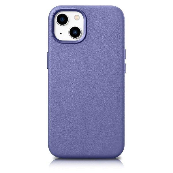iCarer Case Leather valódi bőr tok iPhone 14 Plushoz világos lila (MagSafe
kompatibilis)
