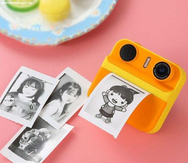 Gyerek fényképezőgép-nyomtató, videókészítés, sárga