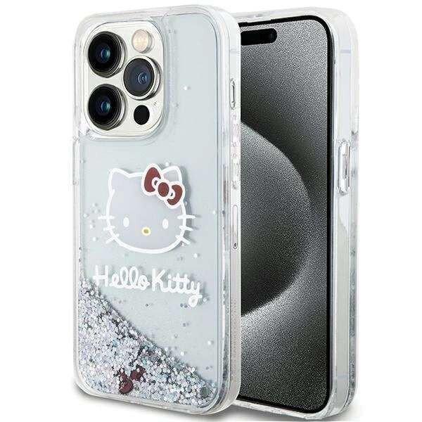 Hello Kitty Liquid Glitter Charms Kitty Head tok iPhone 15 Pro - ezüst