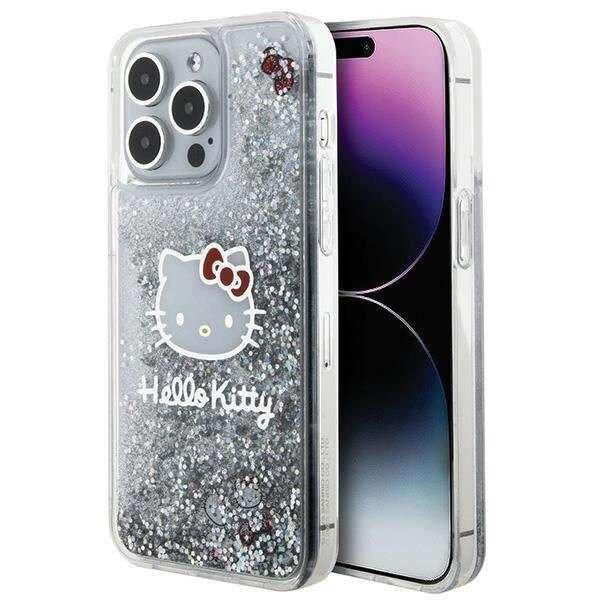 Hello Kitty Liquid Glitter Charms Kitty Head tok iPhone 15 Pro Max - ezüst