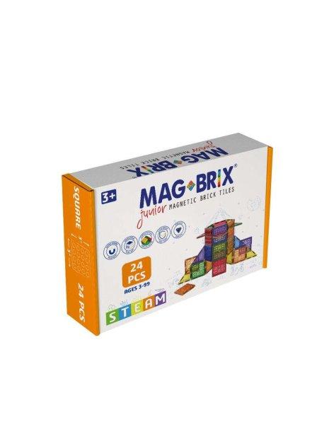 Mágneses építőkészlet Magbrix, Junior 24 négyzet alakú - kompatibilis a
Lego Duplo®, Magblox építőkockákkal, 100%-ban újrahasznosított műanyag