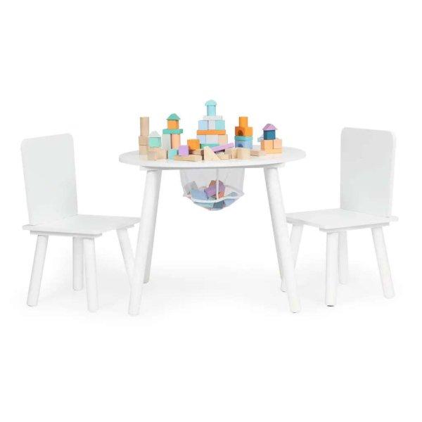 Fehér gyerek asztal két székkel gyerekbútor Ecotoys készlet