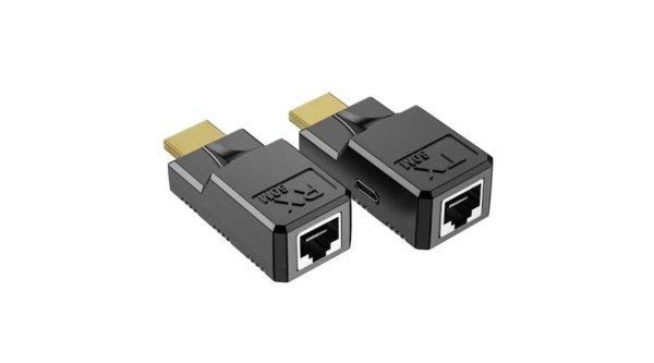HDMI Extender, vezetékes HDMI hosszabbító, Rj45 Adapter, max 60m átvitel
Cat6 kábelen, tápellátás nélküli, fekete