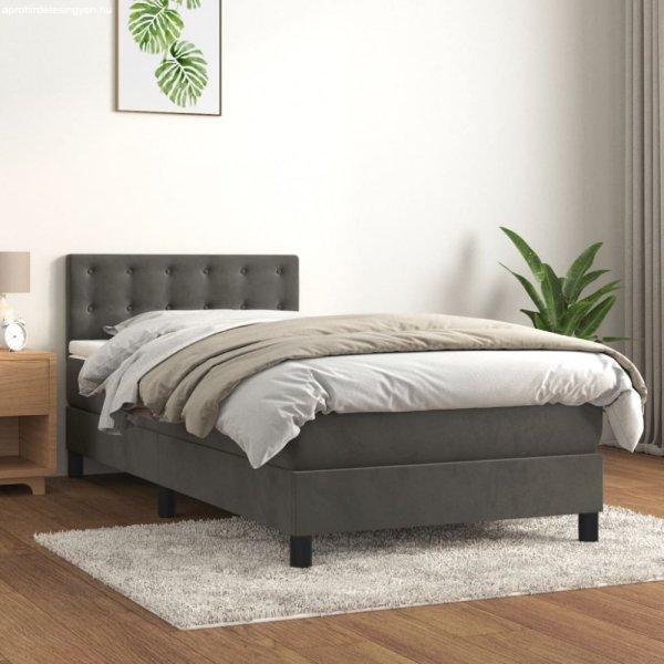 Sötétszürke bársony rugós ágy matraccal 80 x 200 cm