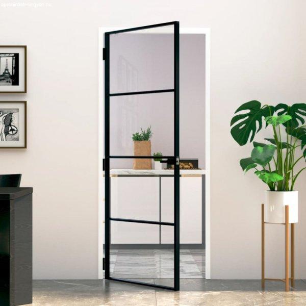 Fekete edzett üveg és alumínium vékony beltéri ajtó 83x201,5 cm