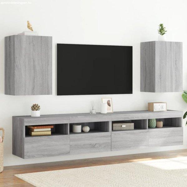 2 db szürke sonoma szerelt fa fali TV-szekrény 40,5x30x60 cm