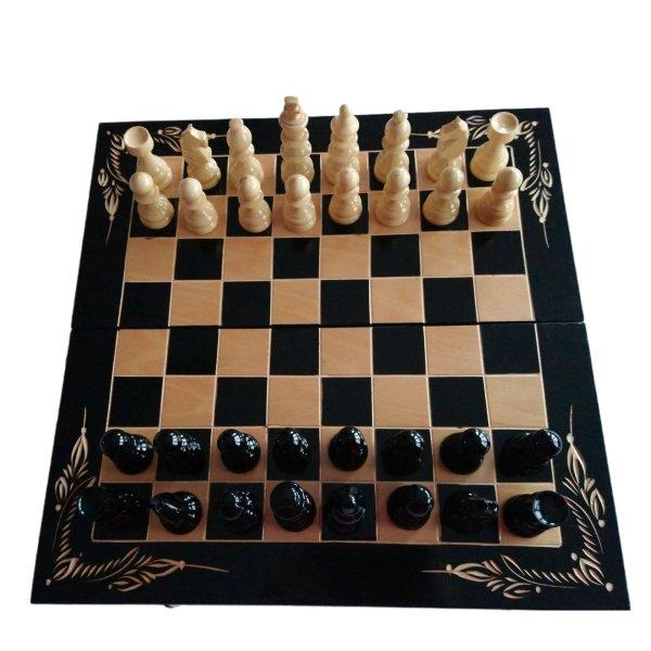 Fa sakk készlet 44x44 cm bükkfa sakk tábla doboz klaszikus sakkfigura
backgammon dáma játék fekete