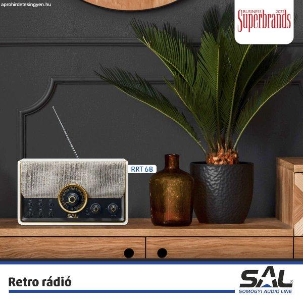 SAL RRT6B  HiFi SZTEREO MP3 zenelejátszás, rerto rádió Bluetooth hangszóró
2x5 Watt • 6in1: BT + RÁDIÓ + USB + microSD + AUX + telefon kihangosító