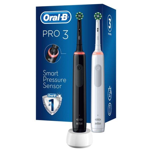 Oral-B Pro 3 3900 Duo Pack 2db Elektromos Fogkefe, Fekete-Fehér