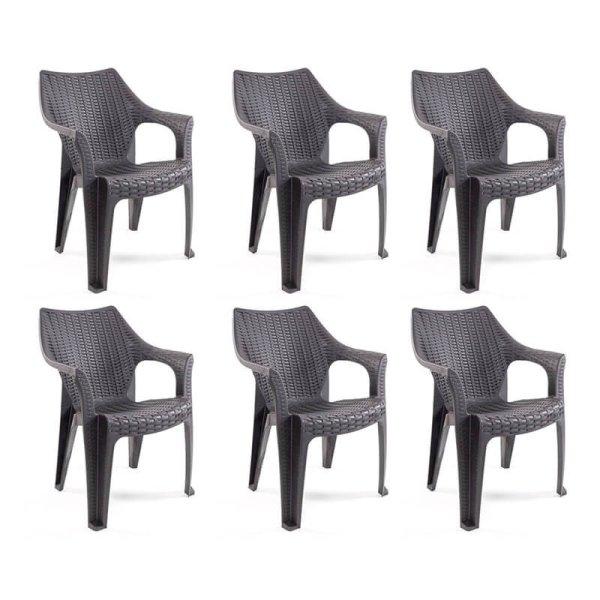  Tavira rattan hatású kerti szék Antracit-Barna - 6 DB