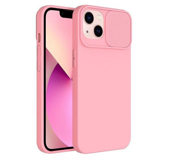 Slide Apple iPhone 13 Pro Max, kameravédős szilikon tok, rózsaszín