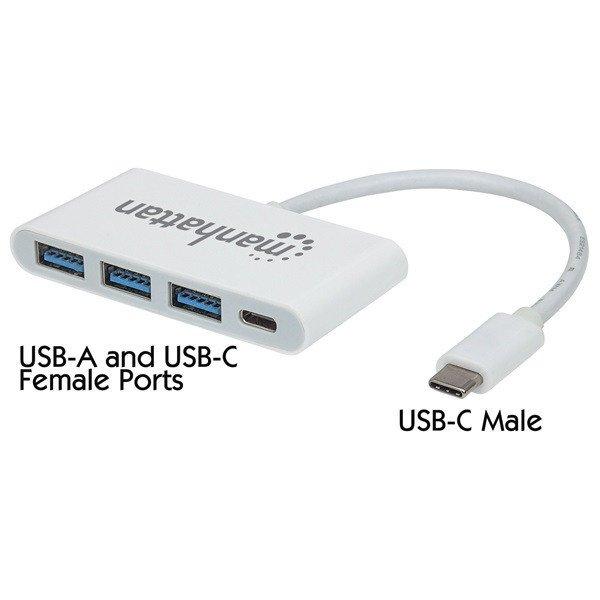 Manhattan USB HUB - Type-C-ről 3db USB 3.0-ra+1db USB Type-C, Power Delivery,
Fehér