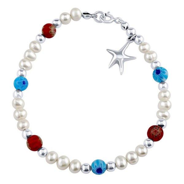 Silvego Ezüst karkötő Triton valódi gyöngyökkel,
csillaggal és színes gyöngyökkel PRM20261BPW