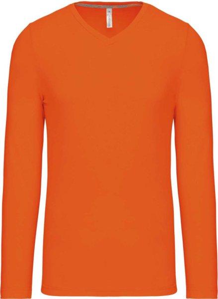 Férfi hosszú ujjú V-nyakú pamut póló, Kariban KA358, Orange-XL